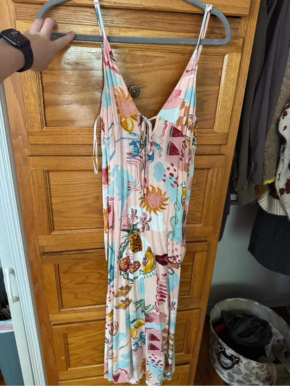 Colorful Tropical Print Maxi Dress - Pink & Blue